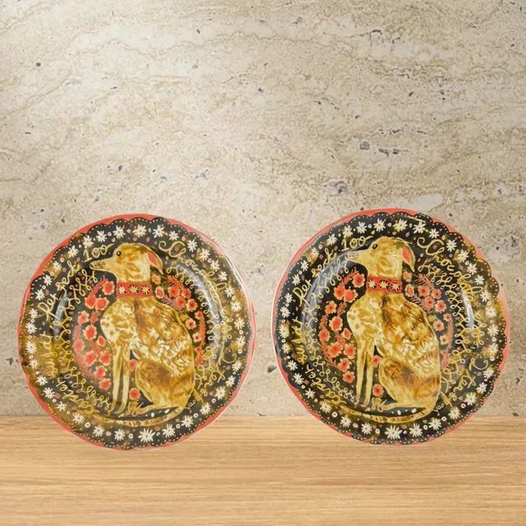 2 Ea Anthropologie Cornelia O’Donovan A PLATE FOR WALNUT BROWNIES Plate with Dog - Picture 2 of 5